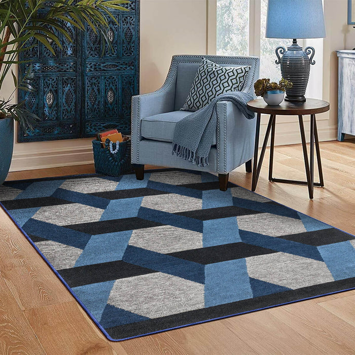Airgugu Modern Minimalist Gray Blue Geometric Rug