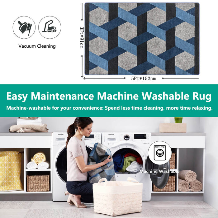 Airgugu Modern Minimalist Gray Blue Geometric Rug