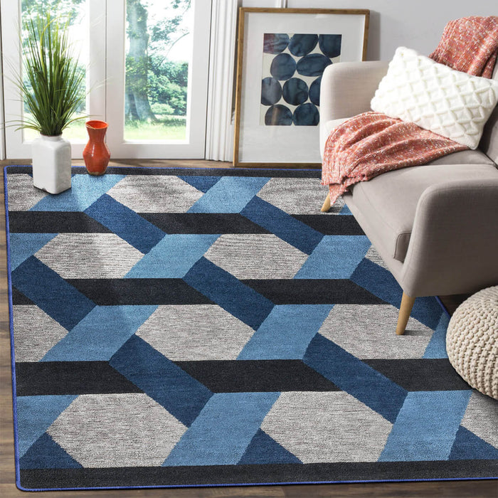 Airgugu Modern Minimalist Gray Blue Geometric Rug