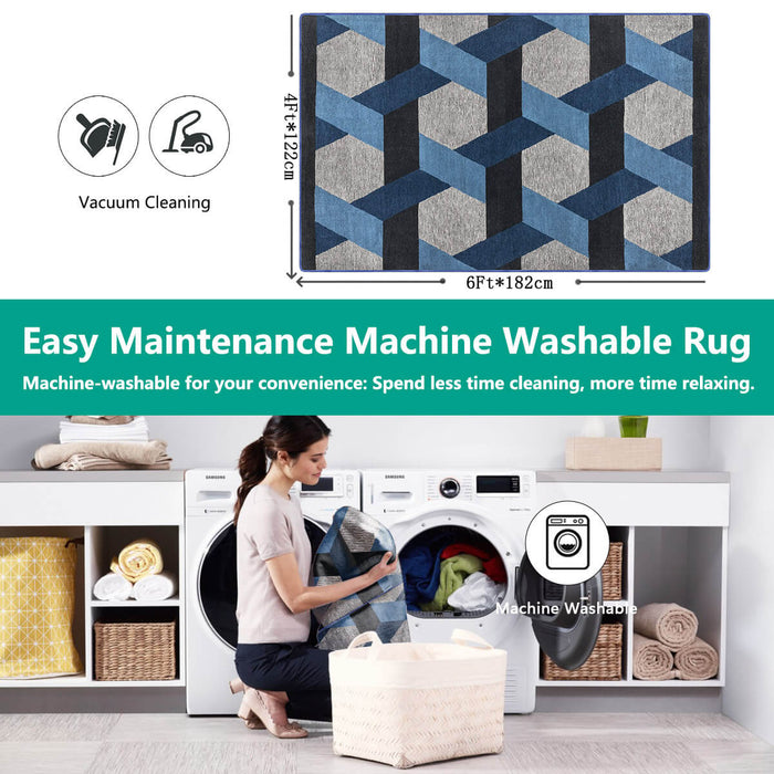 Airgugu Modern Minimalist Gray Blue Geometric Rug