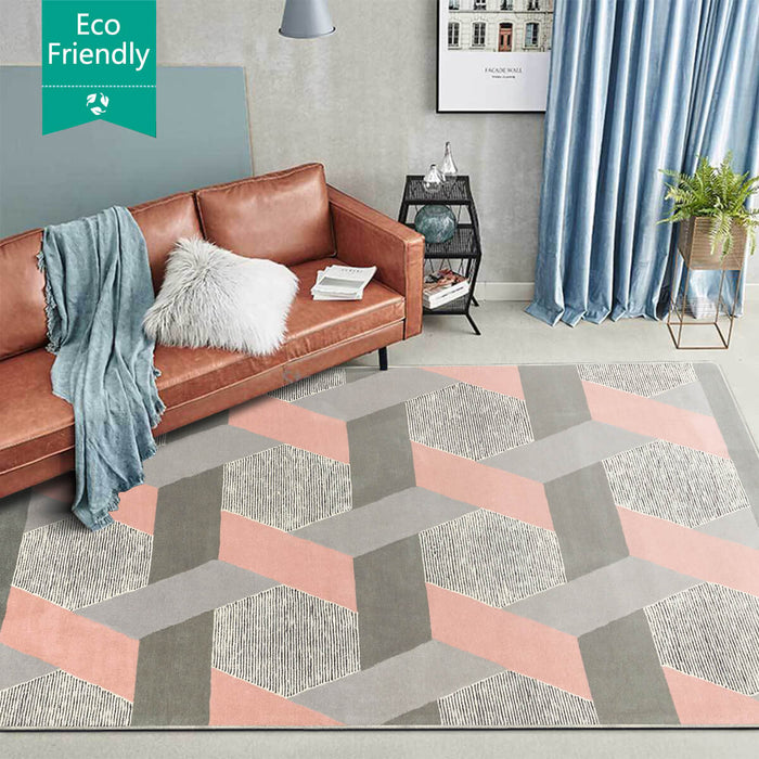 Airgugu Modern Minimalist Gray Pink Geometric Rug