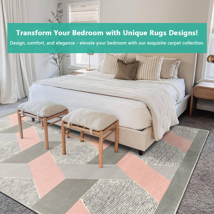 Airgugu Modern Minimalist Gray Pink Geometric Rug