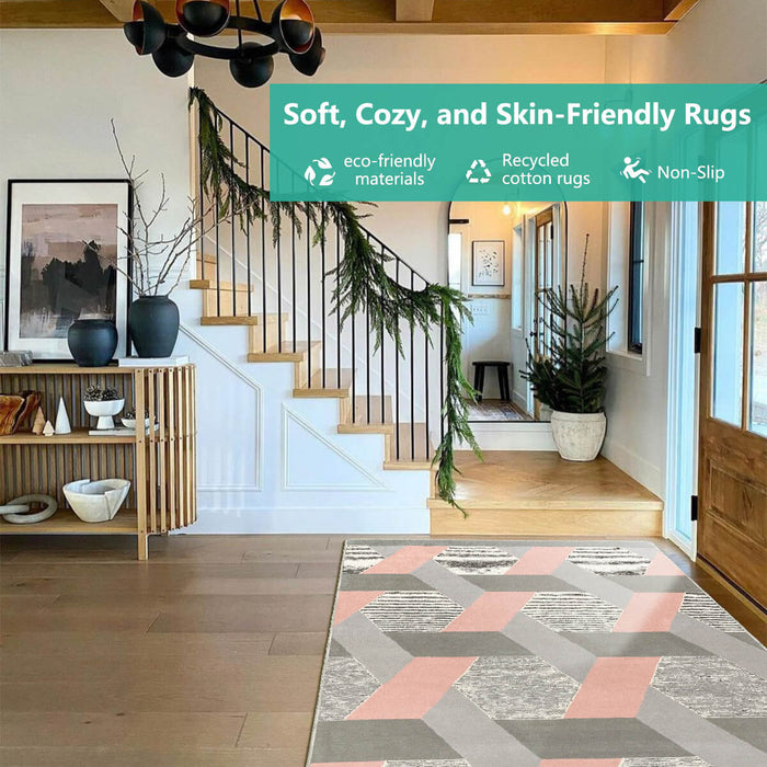 Airgugu Modern Minimalist Gray Pink Geometric Rug