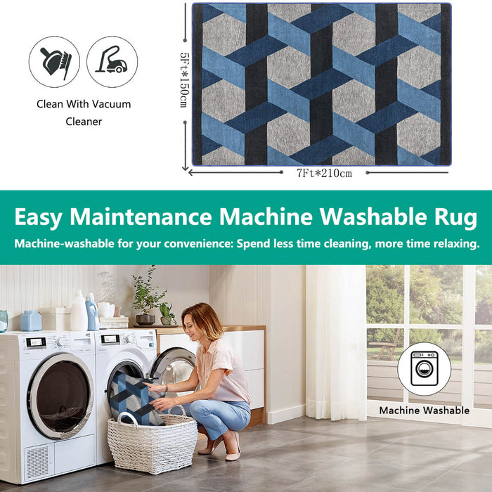 Airgugu Modern Minimalist Gray Blue Geometric Rug