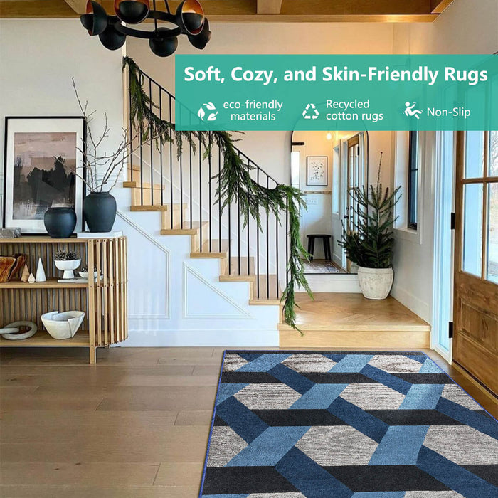 Airgugu Modern Minimalist Gray Blue Geometric Rug