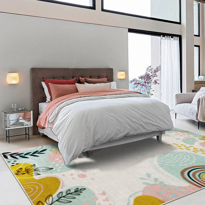 Airgugu Earth Garden Pink Plant Leaves Rug