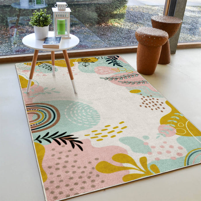 Airgugu Earth Garden Pink Plant Leaves Rug