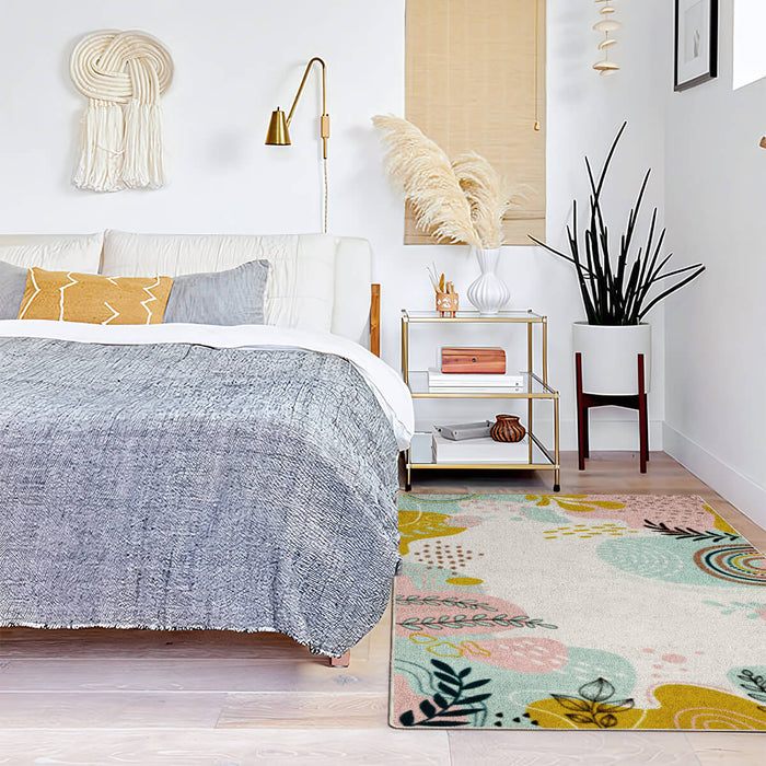 Airgugu Earth Garden Pink Plant Leaves Rug