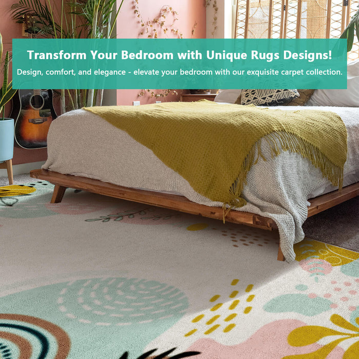 Airgugu Earth Garden Pink Plant Leaves Rug