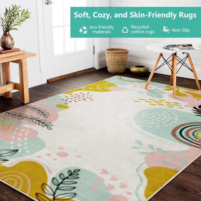 Airgugu Earth Garden Pink Plant Leaves Rug