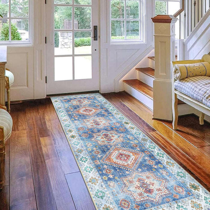 Airgugu Earth Garden Blue Retro Stamp Rug