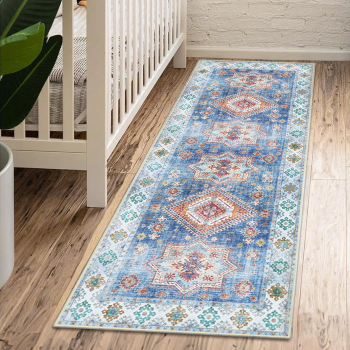 Airgugu Earth Garden Blue Retro Stamp Rug