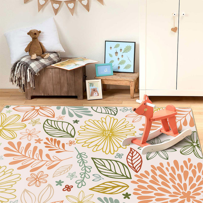 Airgugu KidSpace Delight Beige Vibrant Botanical Pattern Rug