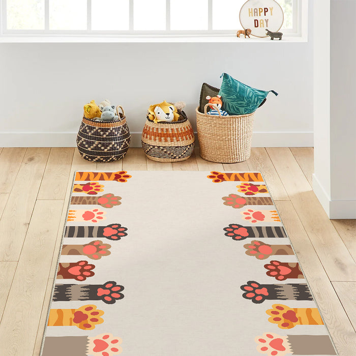 Airgugu KidSpace Delight Pink Cat Footprints Gray Rug