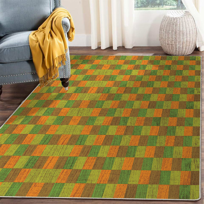 Airgugu Earth Garden Orange Green Checkered Rug