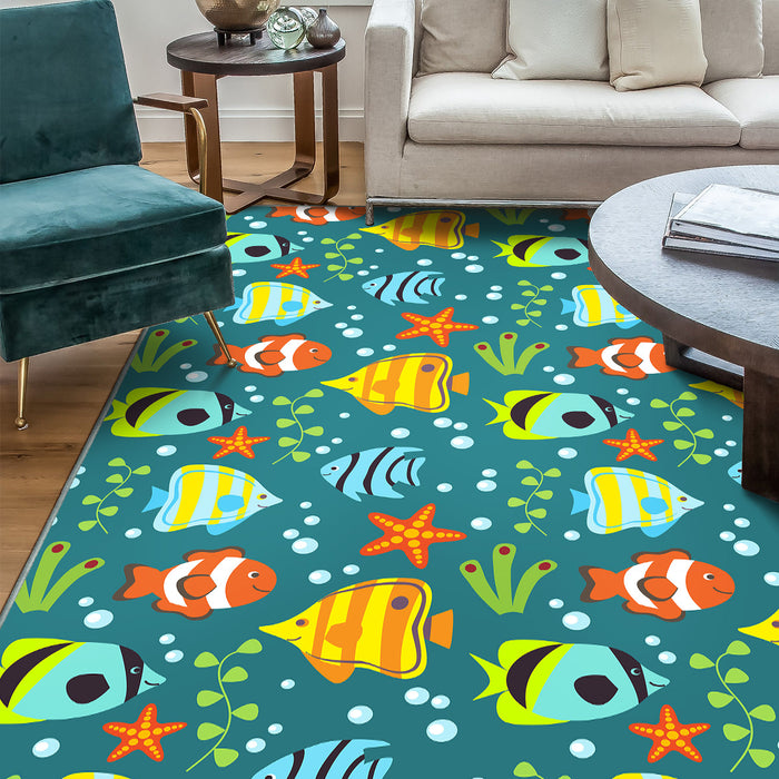 Airgugu KidSpace Delight Cartoon Little Fish Blue Printed Rug