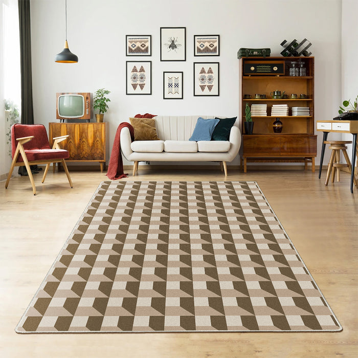 Airgugu Modern Minimalist Brown 2D Checkered Pattern Rug