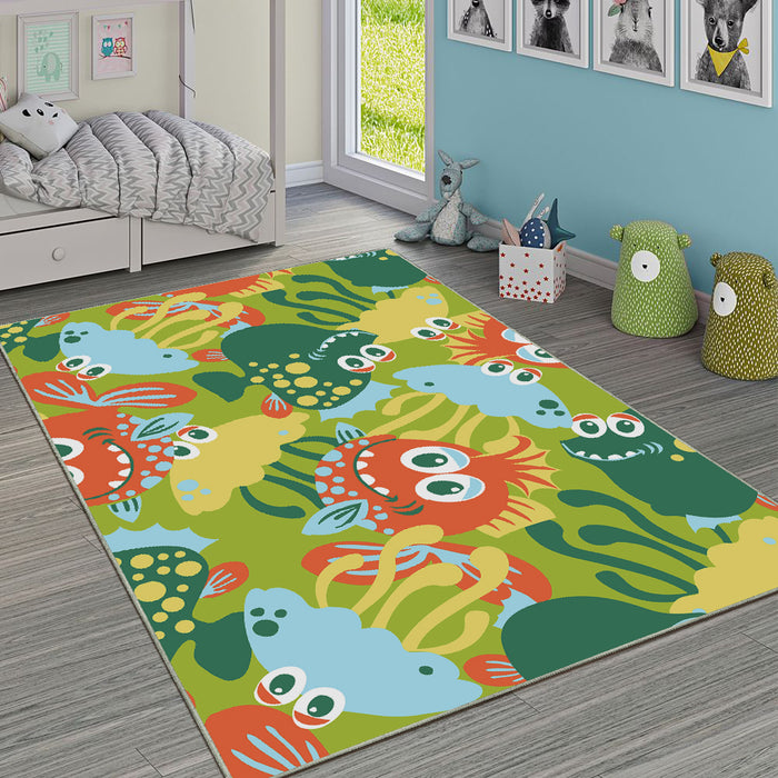 Airgugu KidSpace Delight Cartoon Little Fish Green Printed Rug