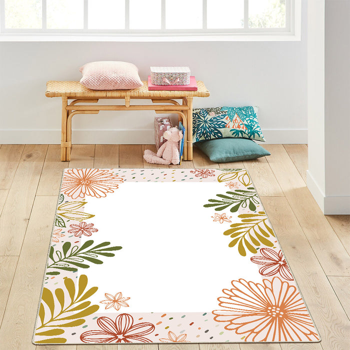 Airgugu KidSpace Delight White Vibrant Botanical Pattern Rug