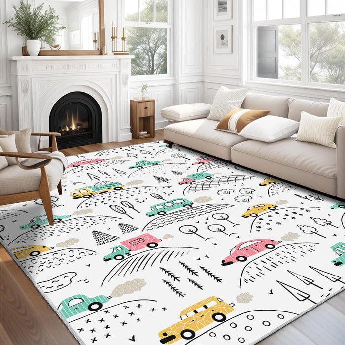 Airgugu KidSpace Delight Cartoon Car On The Hillside Rug