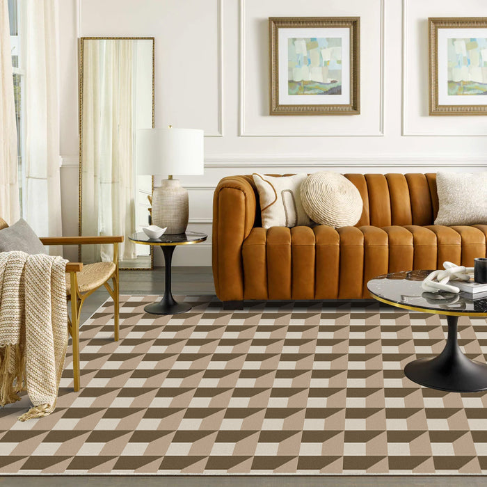 Airgugu Modern Minimalist Brown 2D Checkered Pattern Rug