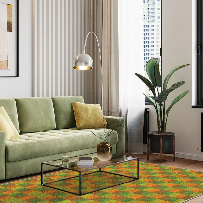 Airgugu Earth Garden Orange Green Checkered Rug