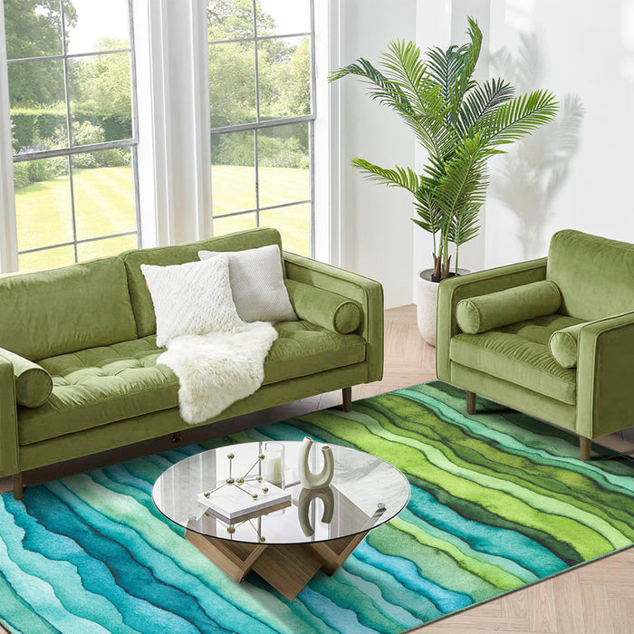 Airgugu Earth Garden Rock Artistic Blue and Green Striped Rug🔥