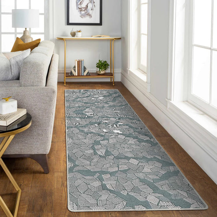 Airgugu Modern Minimalist Green River Flowing On Silver Plain Rug