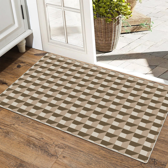 Airgugu Modern Minimalist Brown 2D Checkered Pattern Rug