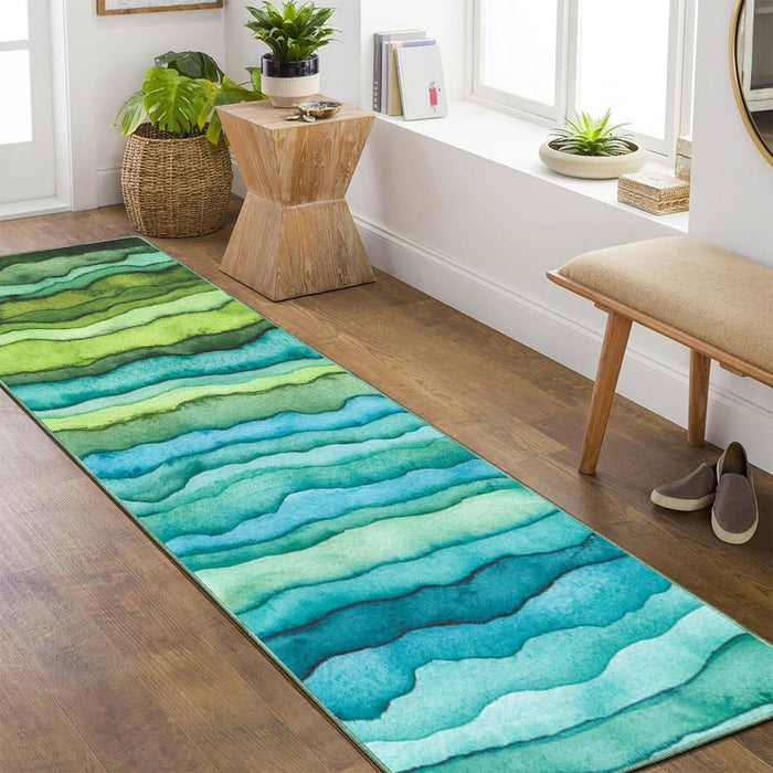 Airgugu Earth Garden Rock Artistic Blue and Green Striped Rug🔥