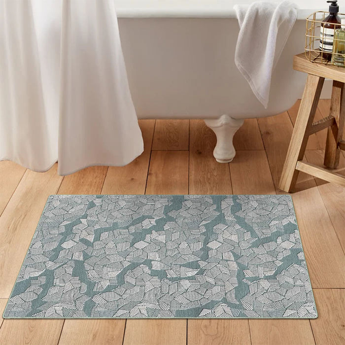 Airgugu Modern Minimalist Green River Flowing On Silver Plain Rug