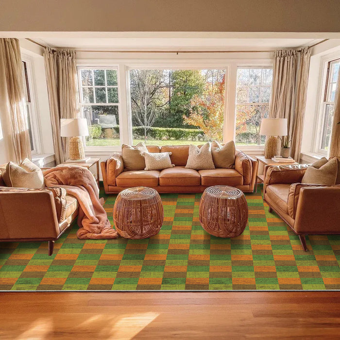 Airgugu Earth Garden Orange Green Checkered Rug