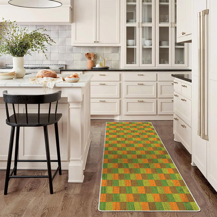 Airgugu Earth Garden Orange Green Checkered Rug