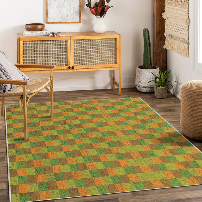 Airgugu Earth Garden Orange Green Checkered Rug