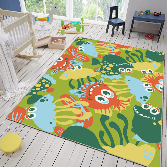 Airgugu KidSpace Delight Cartoon Little Fish Green Printed Rug