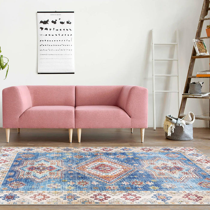 Airgugu Earth Garden Blue Retro Stamp Rug