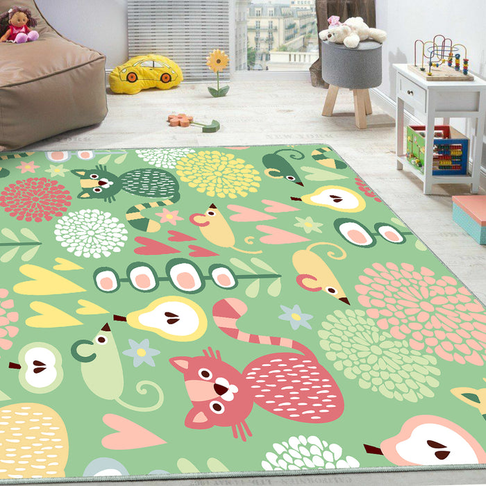 Airgugu KidSpace Delight Green Cartoon Printed Rug