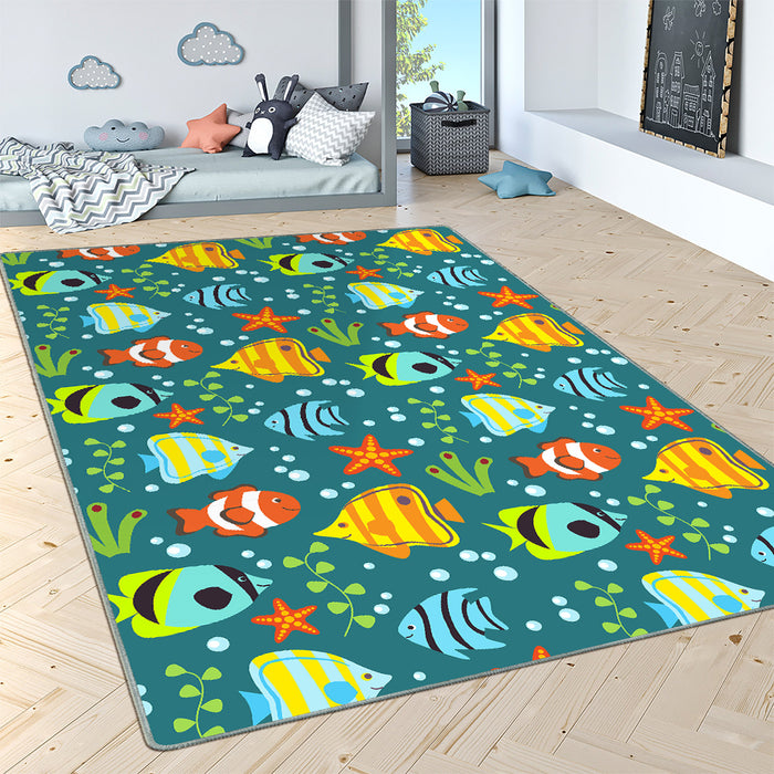 Airgugu KidSpace Delight Cartoon Little Fish Blue Printed Rug