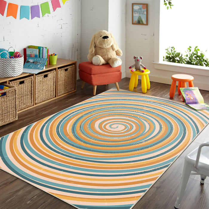 Airgugu KidSpace Delight Spinning Orange and Blue Woodgrain Rug