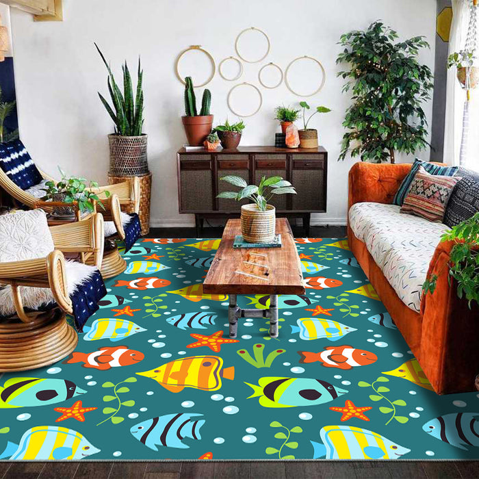 Airgugu KidSpace Delight Cartoon Little Fish Blue Printed Rug