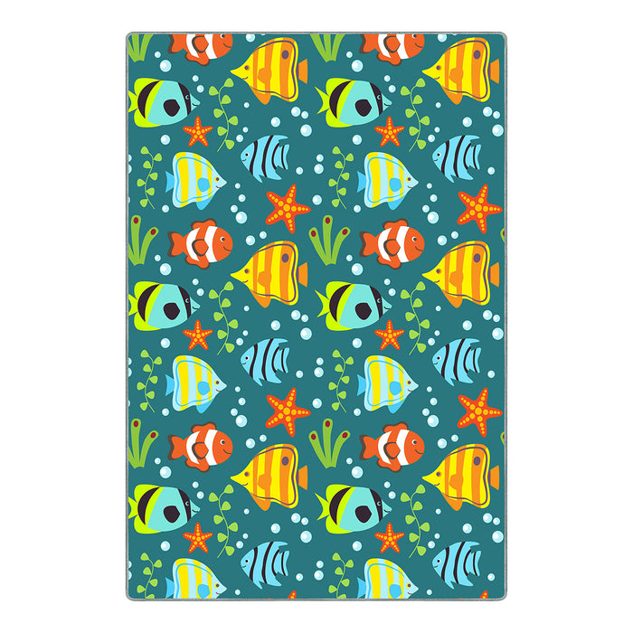 Airgugu KidSpace Delight Cartoon Little Fish Blue Printed Rug