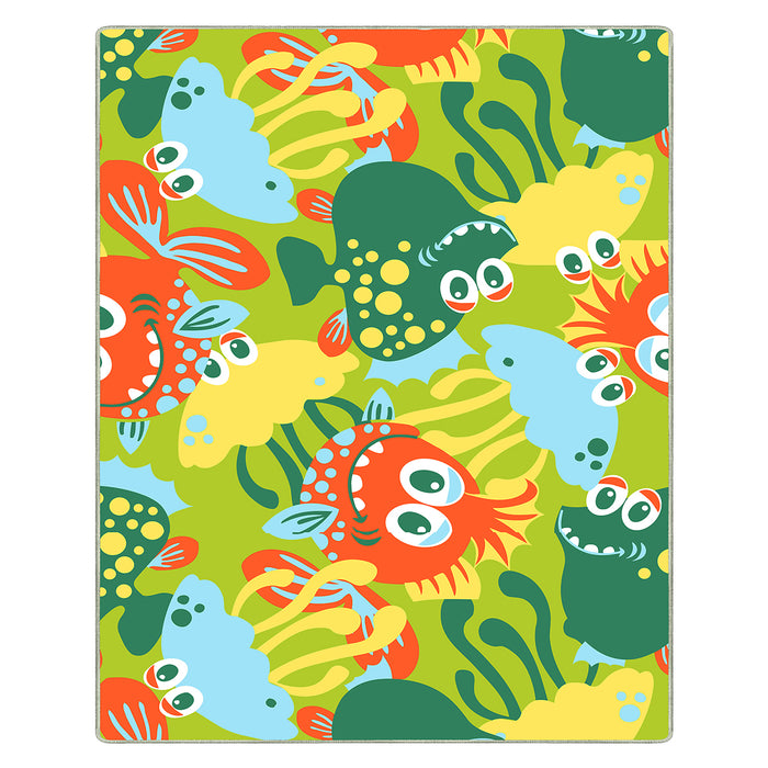 Airgugu KidSpace Delight Cartoon Little Fish Green Printed Rug