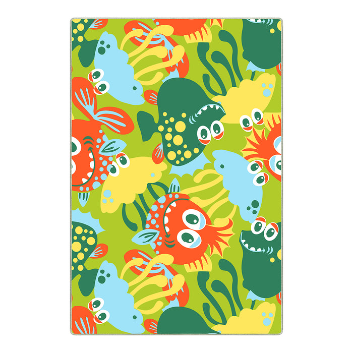 Airgugu KidSpace Delight Cartoon Little Fish Green Printed Rug