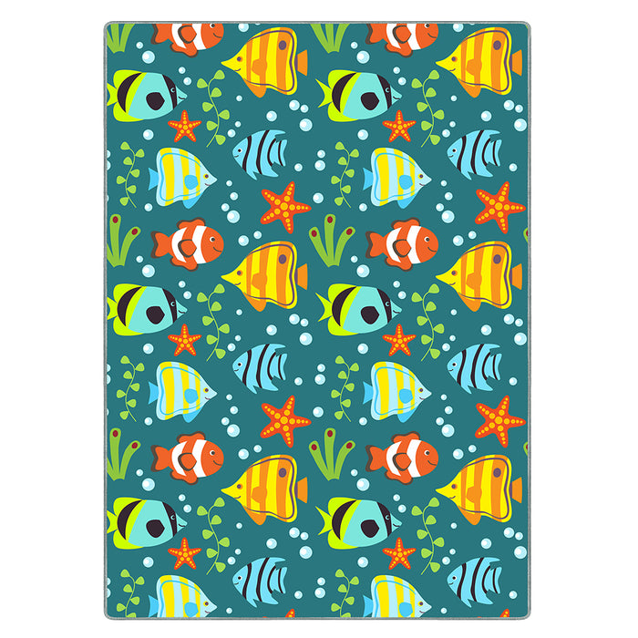 Airgugu KidSpace Delight Cartoon Little Fish Blue Printed Rug