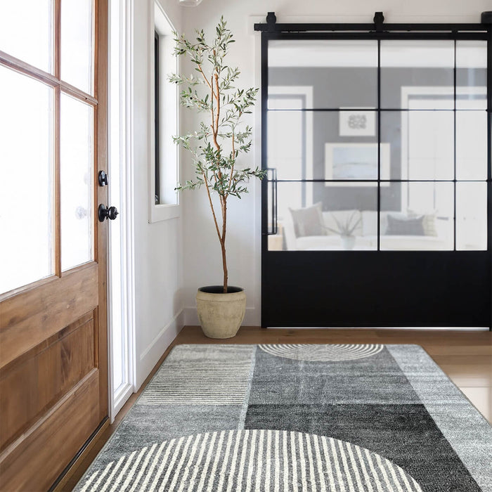 Airgugu Modern Minimalist Gray Striped Patchwork Rug