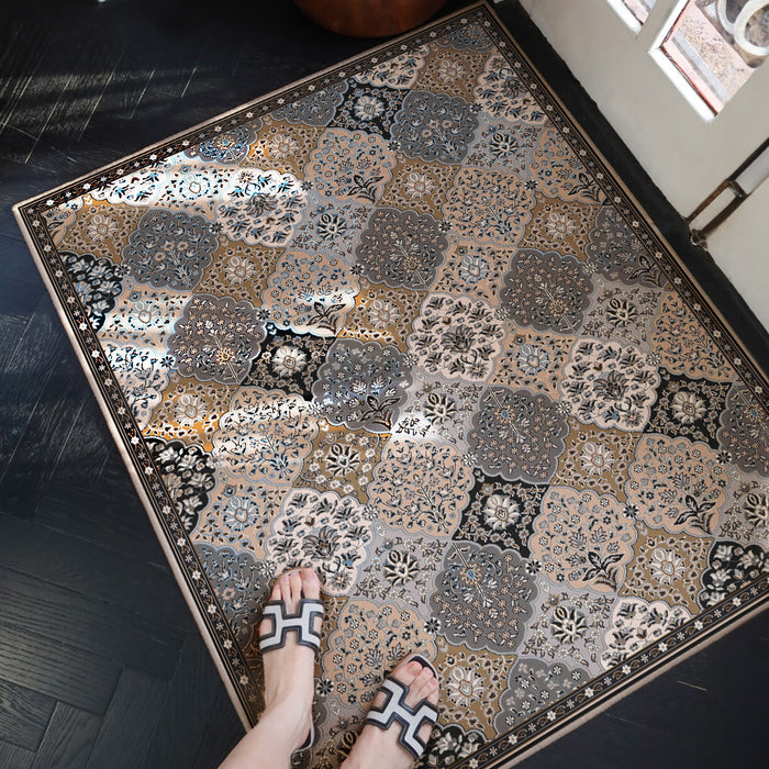 2x3 Moroccan Blue & Brown Floral Pattern Rug