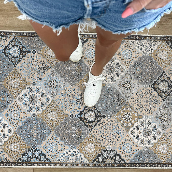 2x3 Moroccan Blue & Brown Floral Pattern Rug