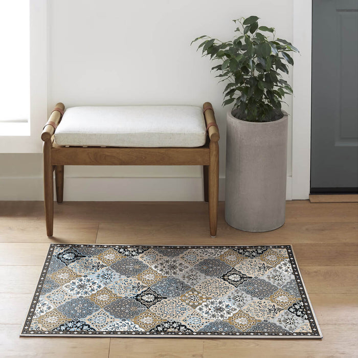 2x3 Moroccan Blue & Brown Floral Pattern Rug