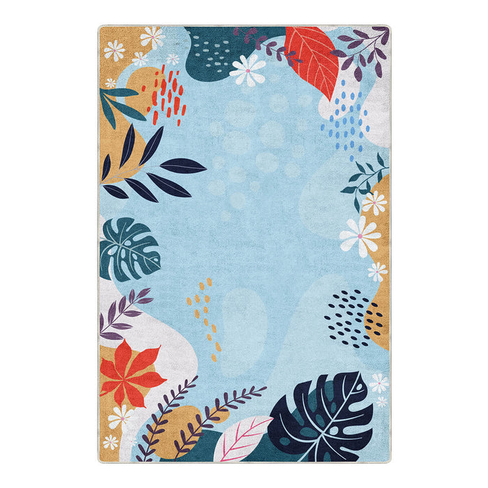 2x3 Colorful Plant Print Rug with Blue Background