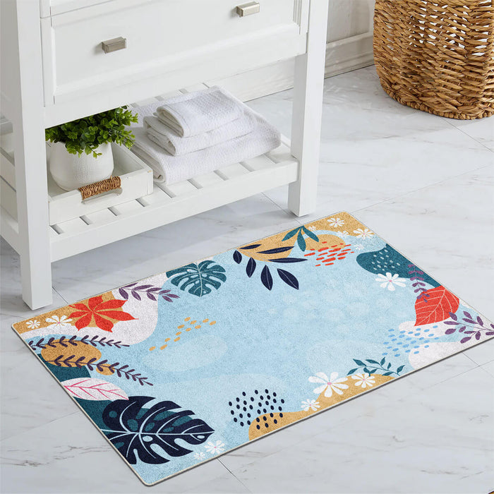 2x3 Colorful Plant Print Rug with Blue Background